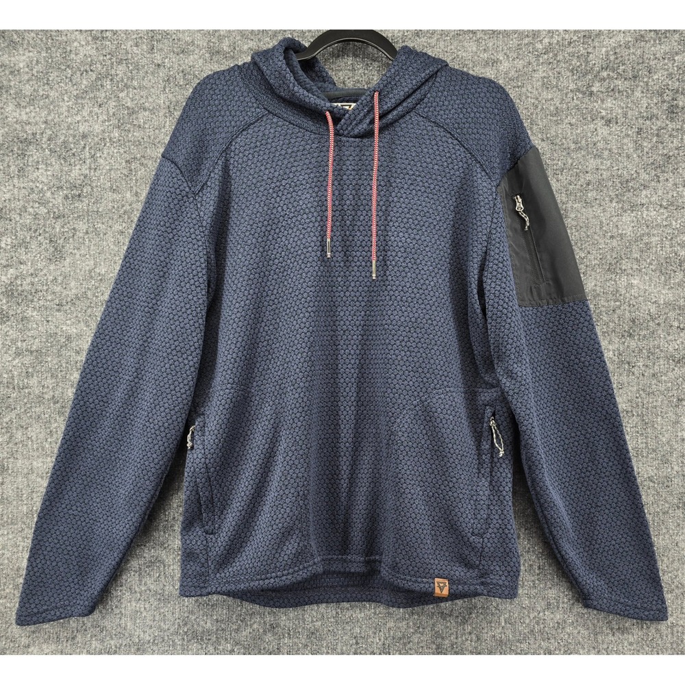 LIV Outdoor Jay Fleece Hoodie Mens L Blue Honeycomb Knit Zip Pockets Pullover